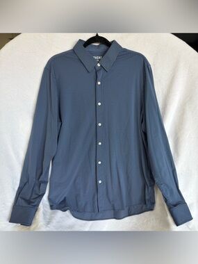 RHONE Men's Dark Blue Micro-Pattern Dress Shirt